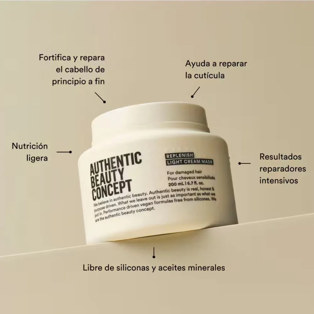 Mascarilla Reparadora Authentic Beauty Concept Replenish Mask Light Cabello Dañado